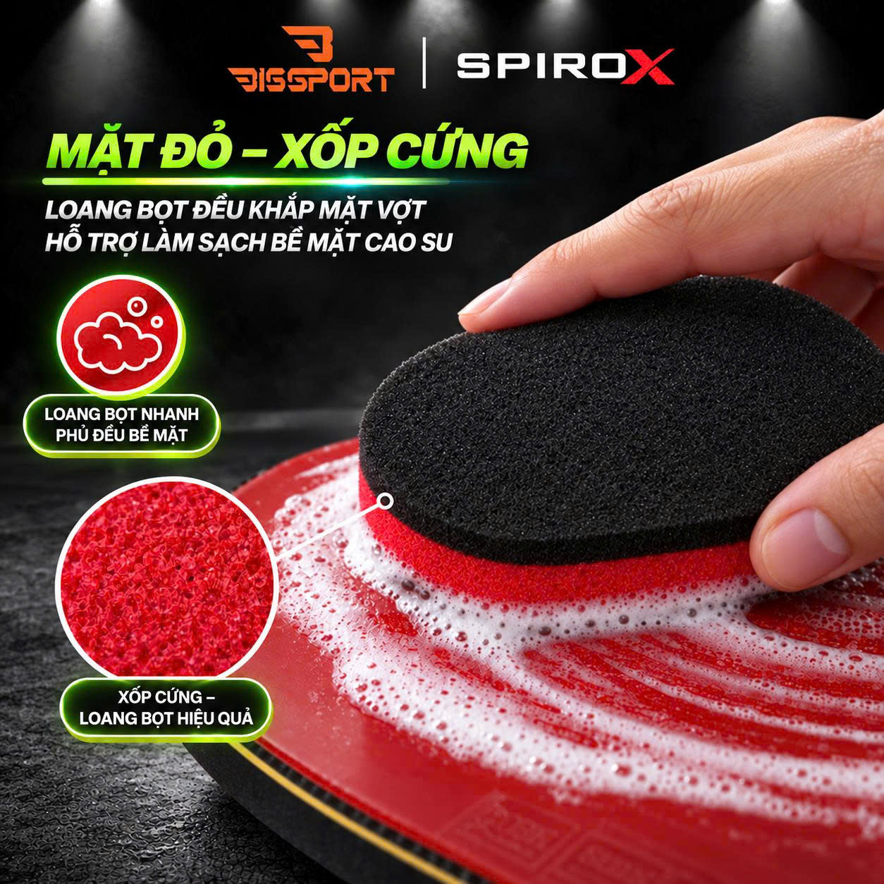 Miếng Xốp/Mút Vệ Sinh Mặt Vợt Bóng Bàn SpiroX Chính Hãng - Hai Mặt Xốp Chuyên Dụng Cứng Và Mềm - Nhẹ